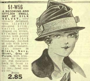 1916 silk velvet dress hat