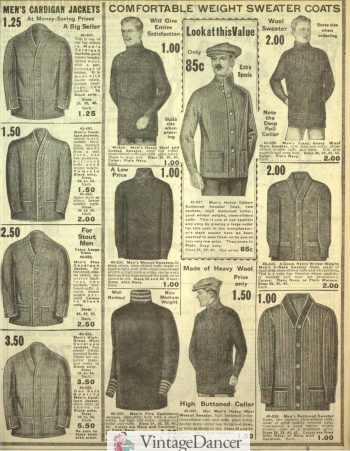 1916 men's pullover and cardigan sweaters