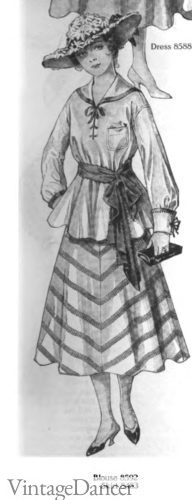 1916 sailor themed skirt and tunic top 1910s teen girls clothing fashion Great War WW1 fashion