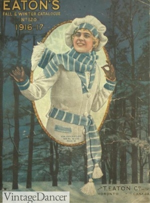 Edwardian 1916 Skating Sweater with a deep V neck and coordinating accessories.
