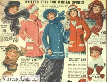 1916 knit scarves, hats cardigans