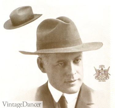 1916 men's wide snap brim fedora hat