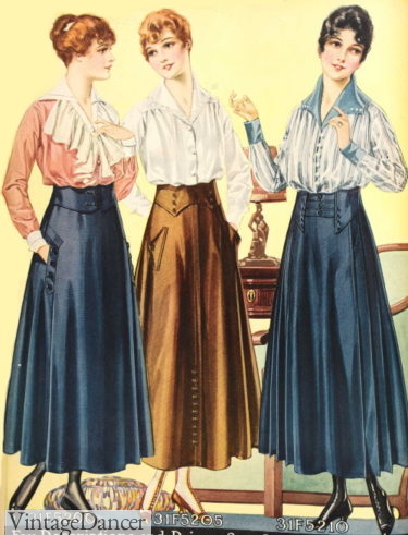 1916 plain wool skirts Great War WW1 fashion