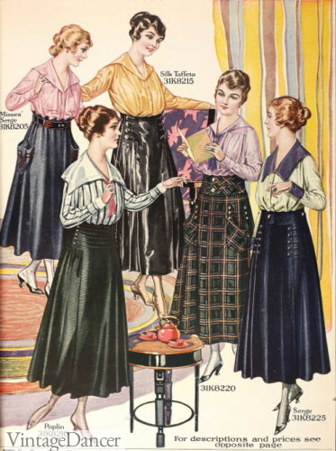 1917 winter skirts Great War WW1 fashion fabrics and colors.