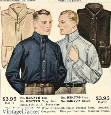 1917 men's flannel sport or work shirts