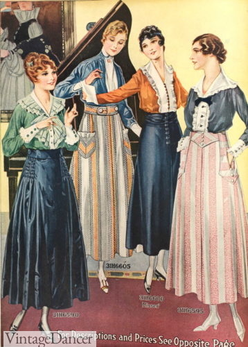 1917 striped summer skirts Great War WW1 fashion fabrics and colors.