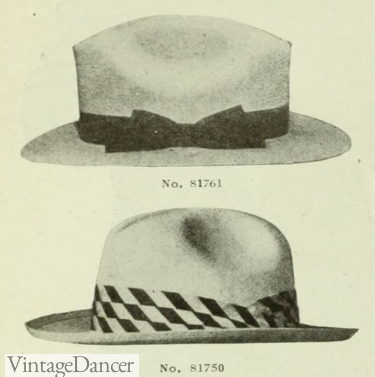 1918 fedora straw hats with bow or pleated band