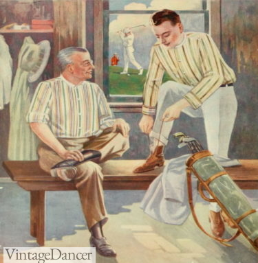 1918 mens striped collarless shirts for sportswear and khaki or white trousers