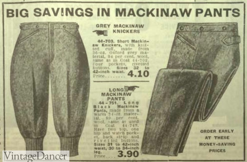 1918 Mackinaw men's hunting knickers and pants