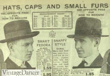 1918 men's homburg and fedora hats