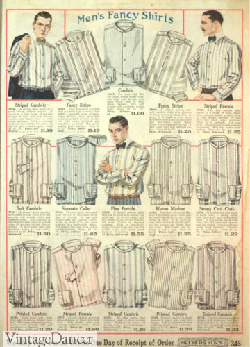 1918 men's striped dress shirts to be worn with detachable collars