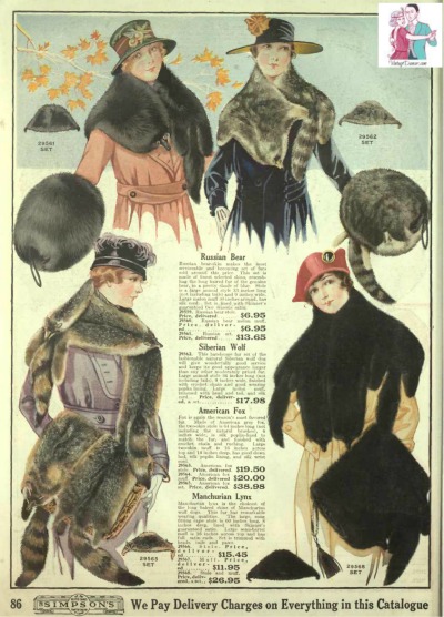1918 womens fur stoles, fur muffs, fur collars