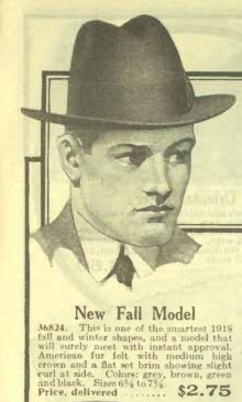 Edwardian mens hat 1918 soft felt hat- almost a fedora