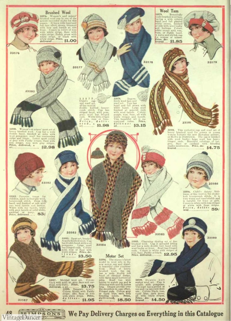 Vintage Knit Scarves, Shawls for Winter History 19101970s