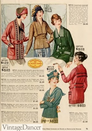 1919 Sweaters with long lapel collars and fitted waist sweaters.