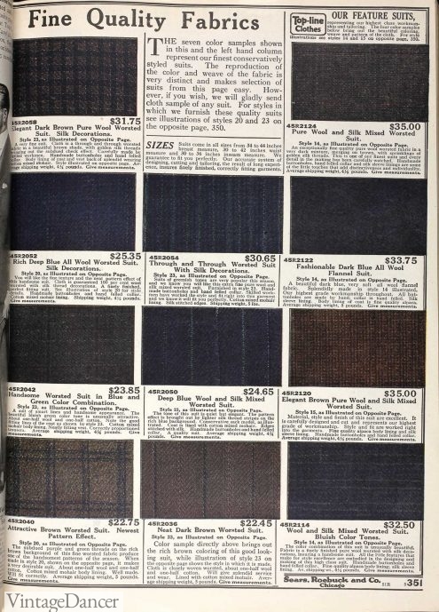 1919 Men's Suiting fabric swatches sample book Sears