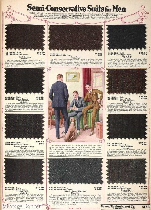 1919 Semi-Conservative Men's Suiting fabric swatches sample book Sears