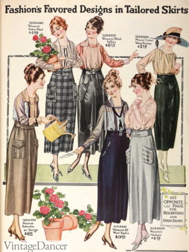1919 skirts- narrowing width and rising hemline