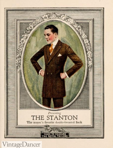 1919 mens 1910s Stanton double breasted striped brown sack suit