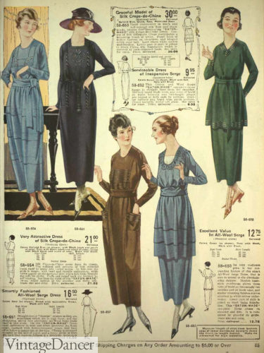 1920 Silk crepe de chine dress and wool serge daywear styles