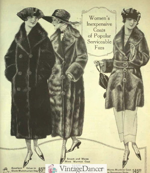 1920 cheap fur coats - wolf dog, mink and muskrat. See more at VintageDancer