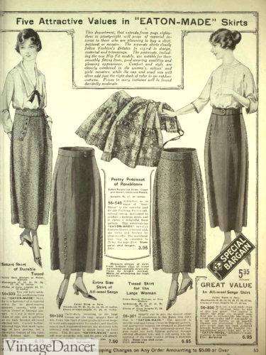 1920 basic skirts. Wide waistband, full hip and roomy hemline.
