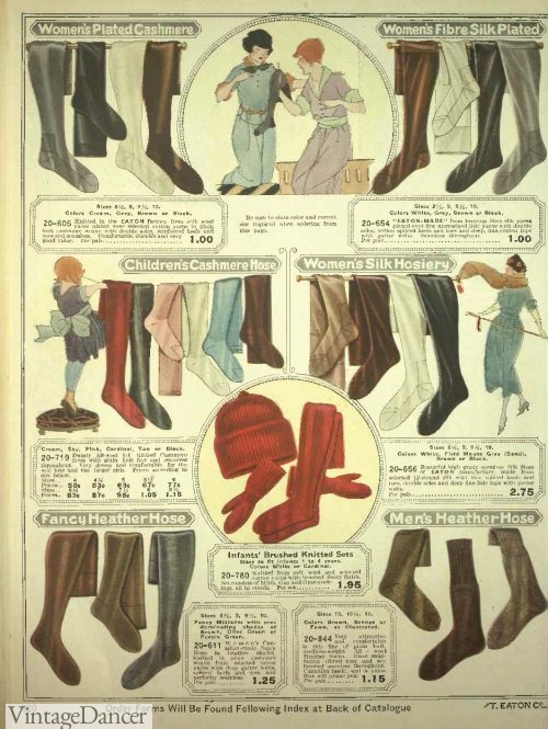 A selection of women's hosiery and stockings from the early 1920s.