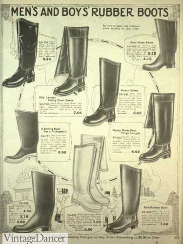1920 mens workwear shoes, Tall Rubber boots