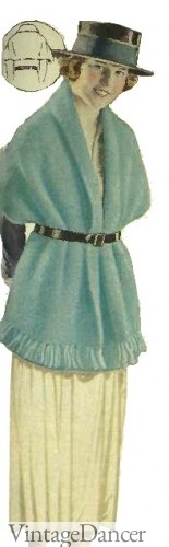 1920s scarf shawl wrap winter wool with leather belt. This was a common way to wear a shawl.