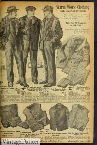 1920 men's Workwear vests, jackets, trousers