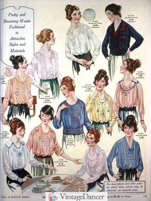 1920 pretty sheer blouses with embroidery. A slip on step in was worn underneath.