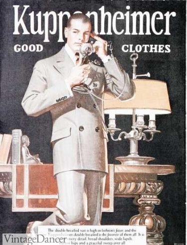 Board shoulders, narrow hips, inspired the mid 1920s masculine suit by Kuppernheimer brand