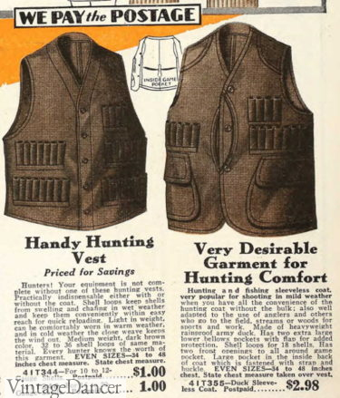 1920 men's hunting wool vests with pockets and bullet holders