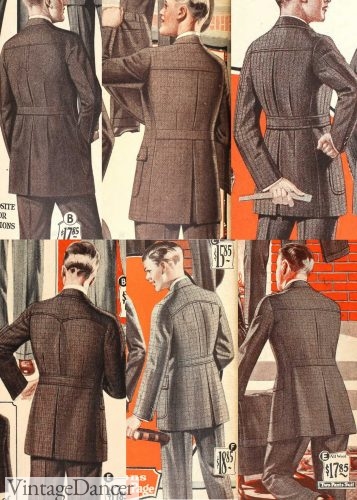 1920s sport suit backs- half belts, yoke, pleat, gathered