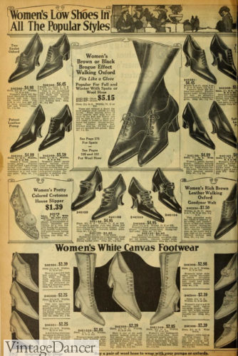 1920s womens shoes - Heels/pumps with multiple straps as well as lace up oxford types were the newer styles of footwear