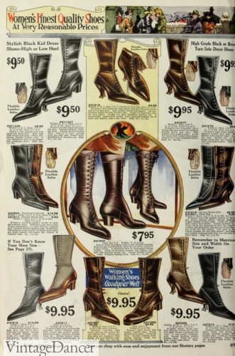1920 women shoes boots were still the main type of footwear for women. Tall, lace up with french heels and pointy toes.