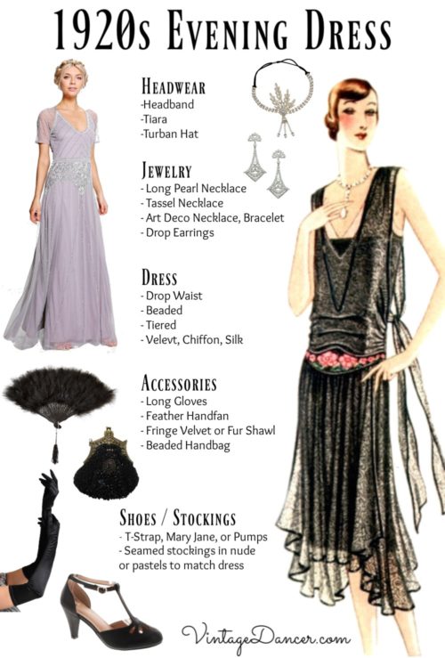How to put together a 1920s Evening Dress with accessories at VintageDancer