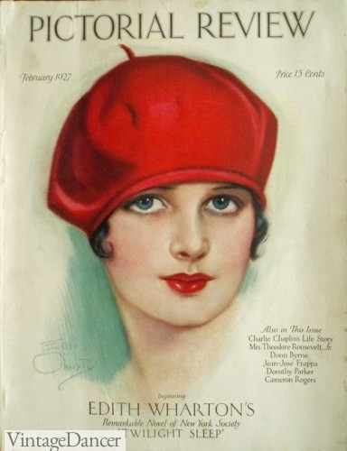 1920s hat styles red beret hat women girls teens from Pictorial Review 1927 