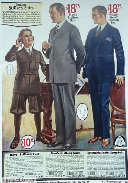 Mid 1920s conservative men and young men suits