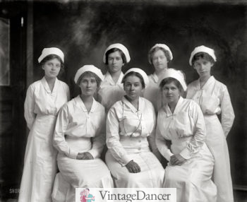 1920s French nurses, early 20s, white skirt and blouse uniforms