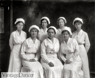 1920s French nurses, early 20s, white skirt and blouse uniforms