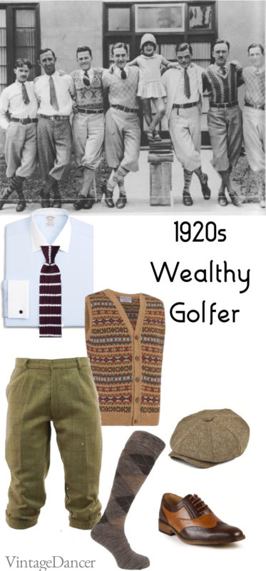 1920s Car Show Costume Ideas for Men - Wealthy Golfer Outfit with Knickers, Argyle Socks, Cap - At VintageDancer.com