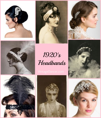 1920s headband styles. See the many different types of headbands worn in the 1920s at VintageDancer.com/1920s