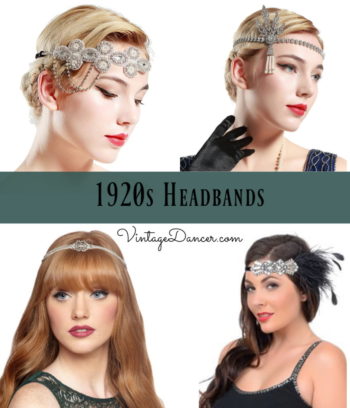 1920s headbands headdresses headwear crystal feather bling 20s style at VintageDancer