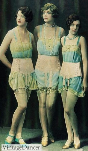 1920s lingerie underwear Light waist corsets with garters over step-ins
