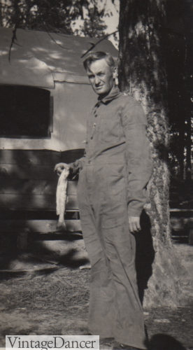 1920s man Fishing in coveralls