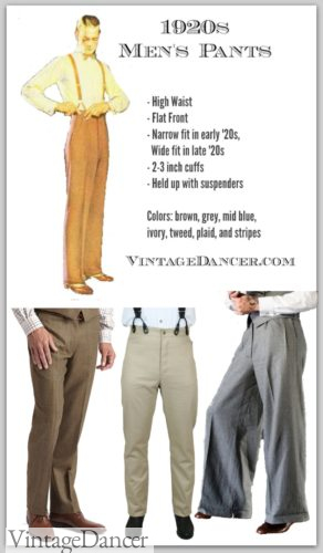 Buy men's 1920s style pants, trousers, oxford bags, and plus fours breeches knickers