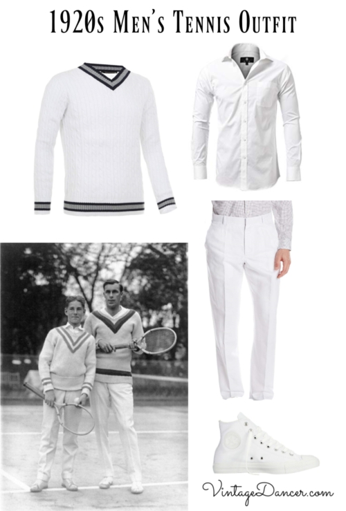 1920s mens white tennis outfit clothes tennis sweater casual clothing 20s menswear at VintageDancer