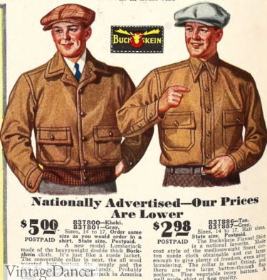 Buckskin cloth lumberjack jacket and shirt 1920s mens work sport jackets