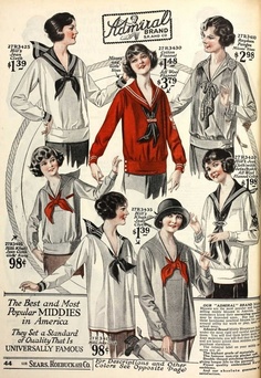 1920s Navy, white or red Middy shirts with a sporty nautical flair at VintageDancer